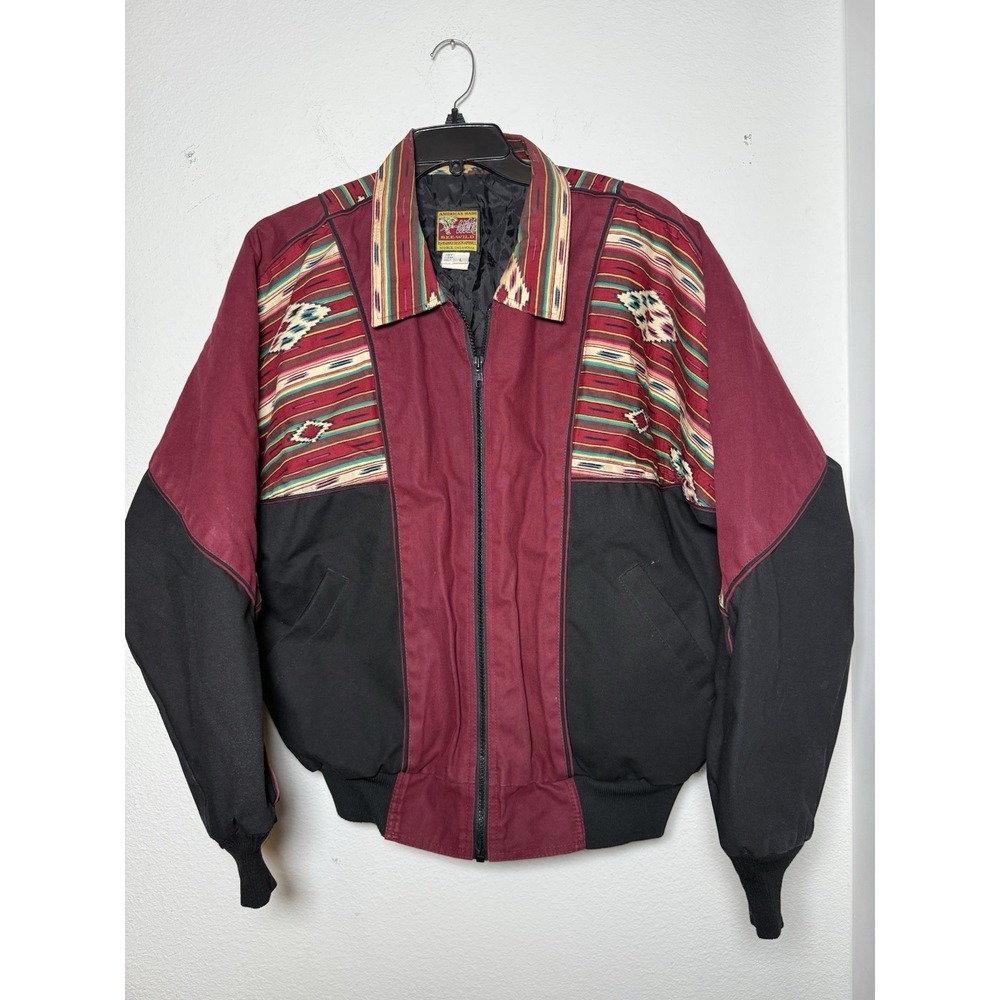 VINTAGE Bee-Wild Jacket Mens Large Burgundy Southwestern Aztec‎ Navajo Made USA